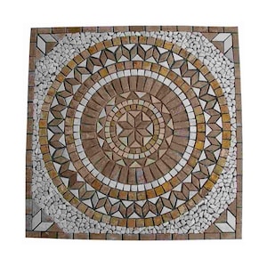 Piastrella a mosaico in marmo e travertino fatta a mano: medaglione in pietra antica, 80 x 80 cm