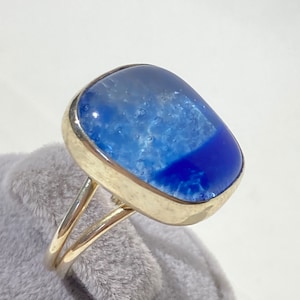 Handmade Blue Glass Ring: Silver-Plated Adjustable Artistic Jewelry