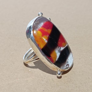Handmade Multi Color Glass Ring: Silver Plated Adjustable Statement Ring