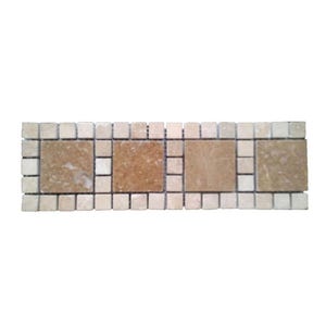 Handmade Travertine Marble Mosaic Border with Beige and Brown Geometric Pattern, Rustic Accent Trim for Patio Wall Shower, Floor Home Decor