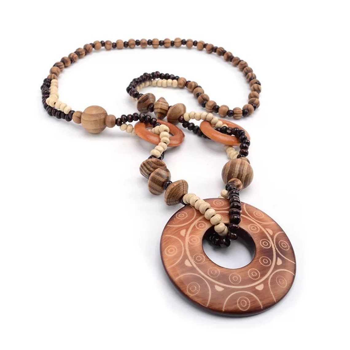 Wooden Necklace Boho Dangle Necklace Aztec Raw Wood Etsy