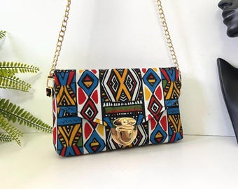 Tribal Print | Handmade Crossbody Purse | Tongue Lock Bag | Festival Purse | Everyday Shoulder Bag