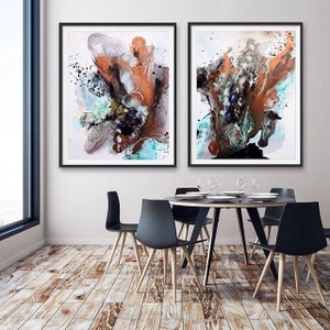 Arya contemporary sky blue and gold- minimalist Original alcohol ink abstract grey umber fluid art - black white sepia copper