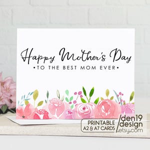 Tarjeta imprimible: Feliz día de la madre para la mejor mamá del mundo / Tarjeta del día de la madre / Descarga instantánea en PDF / Plantilla de tarjeta floral
