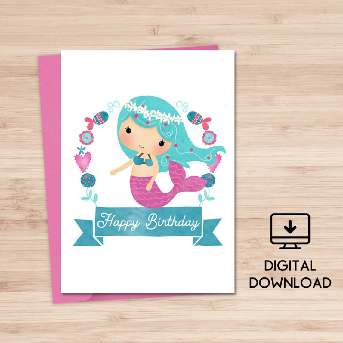Happy Birthday / Mermaid Printable Card / Instant Download PDF | Etsy