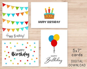 Set of 4 Printable Birthday Cards / Happy Birthday Card / | Etsy