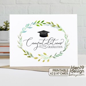 Carte imprimable Félicitations pour l'obtention de votre diplôme / Téléchargement instantané au format PDF / Modèle de carte de remise de diplôme Verdure