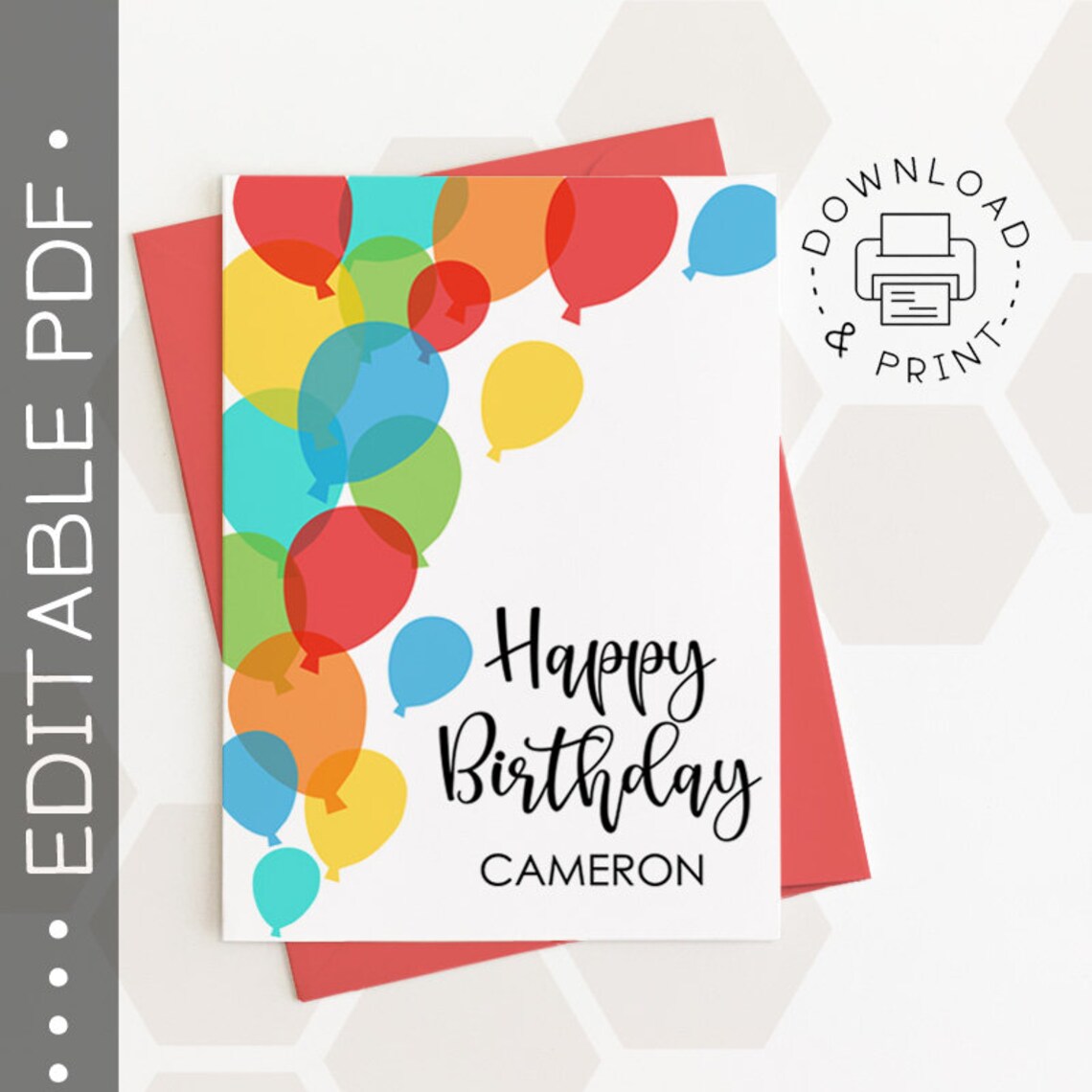 Editable &amp; Printable Happy Birthday Card / Instant Download - Etsy