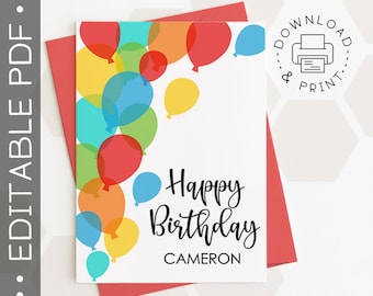 Editable & Printable Happy Birthday Card / Instant Download PDF / Card Template