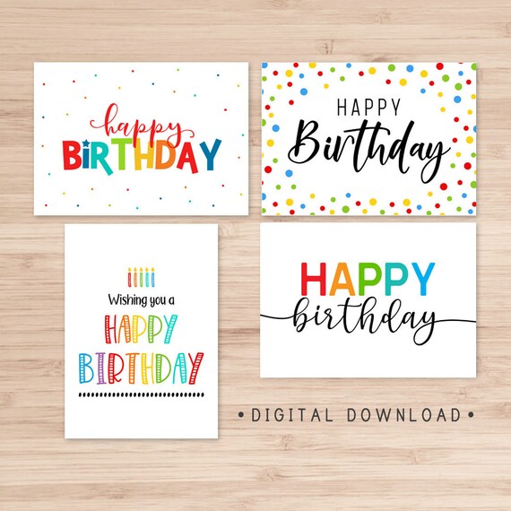 set of 4 printable birthday cards happy birthday card instant download card template