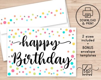 Happy Birthday Printable Card and Envelope / Instant Download | Etsy