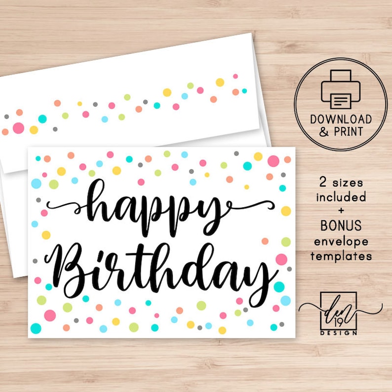 Happy Birthday Printable Card and Envelope / Instant Download | Etsy