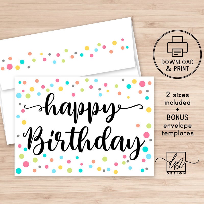 happy birthday printable card and envelope instant download etsy singapore