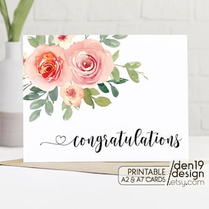 Gefeliciteerd afdrukbare kaart / Instant download pdf / kaartsjabloon met bloemen