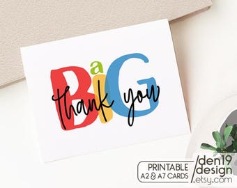 A Big Thank You Printable Card / Instant Download PDF / Card Template