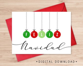 Feliz Navidad Printable Card / Instant Download PDF / Spanish | Etsy