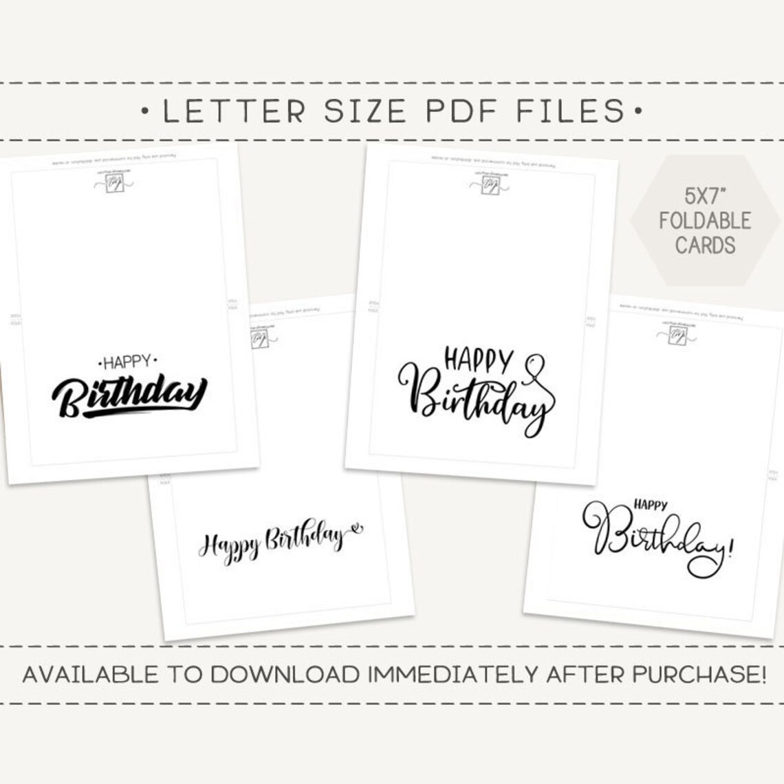 Set of 4 Printable Birthday Cards / Minimal Happy Birthday - Etsy