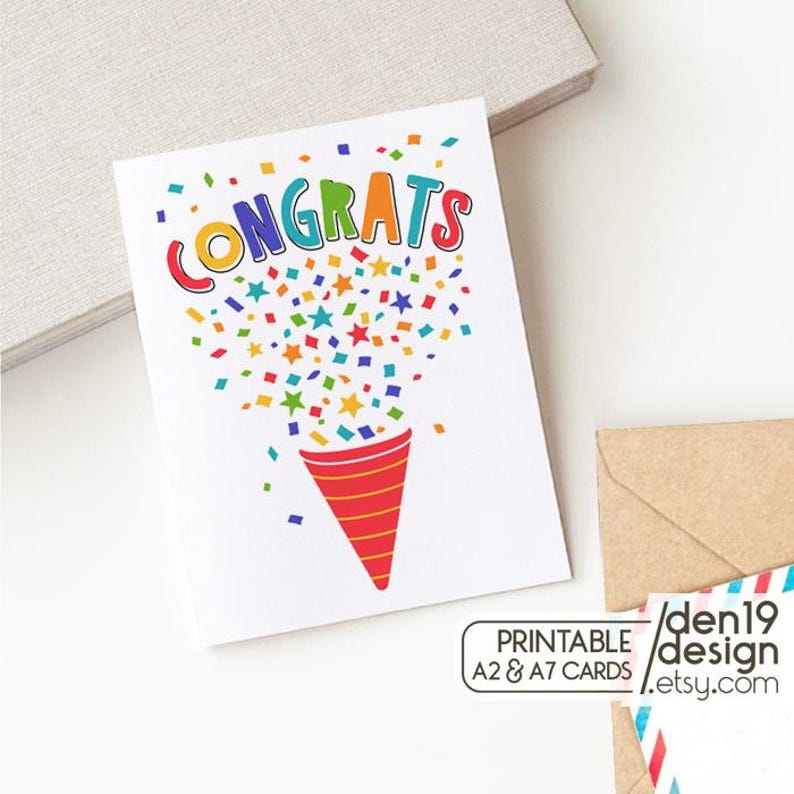 Congrats Printable Card / Instant Download PDF / Colorful Confetti ...