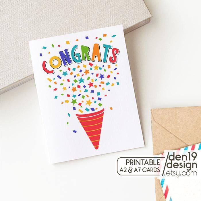 Congrats Printable Card / Instant Download PDF / Colorful Confetti ...
