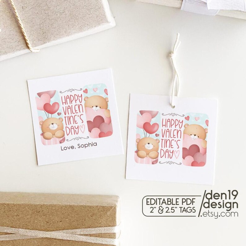 Editable & Printable Gift Tags / Teddy Bear Happy Valentine's Day Tag ...