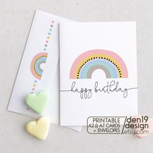 Carte imprimable joyeux anniversaire et enveloppe / Téléchargement instantané PDF / Modèle de carte arc-en-ciel