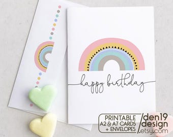 Happy Birthday Printable Card And Envelope / Instant Download PDF / Rainbow Card Template