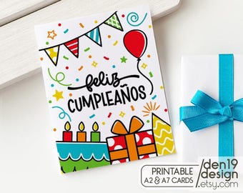 Feliz Cumpleanos / Happy Birthday Printable Card / Instant Download PDF / Card Template