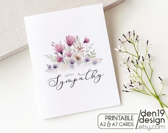 With Sympathy Printable Card / Instant Download PDF / Condolences Card Template