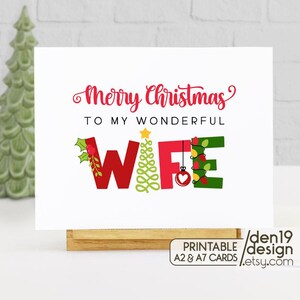 Cartão de Feliz Natal para minha maravilhosa esposa para impressão / Download instantâneo em PDF / Modelo de cartão de Natal