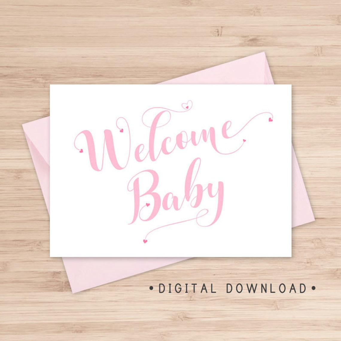Welcome Baby Printable Card / Instant Download PDF / Pink New | Etsy