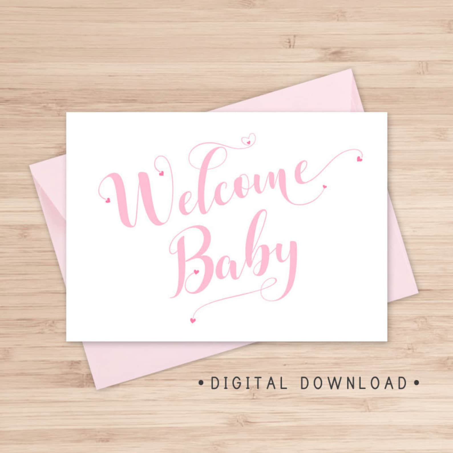 Baby Printable Card / Instant Download PDF / Pink New Etsy