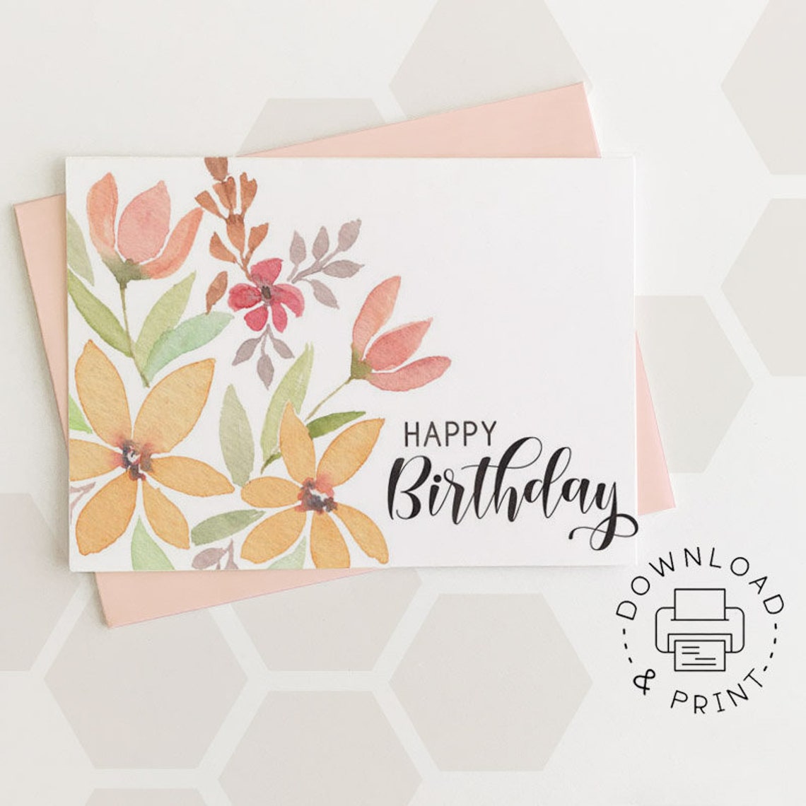Set of 4 Printable Birthday Cards / Floral Happy Birthday Card - Etsy