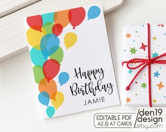 Editable & Printable Happy Birthday Card / Instant Download PDF / Card Template