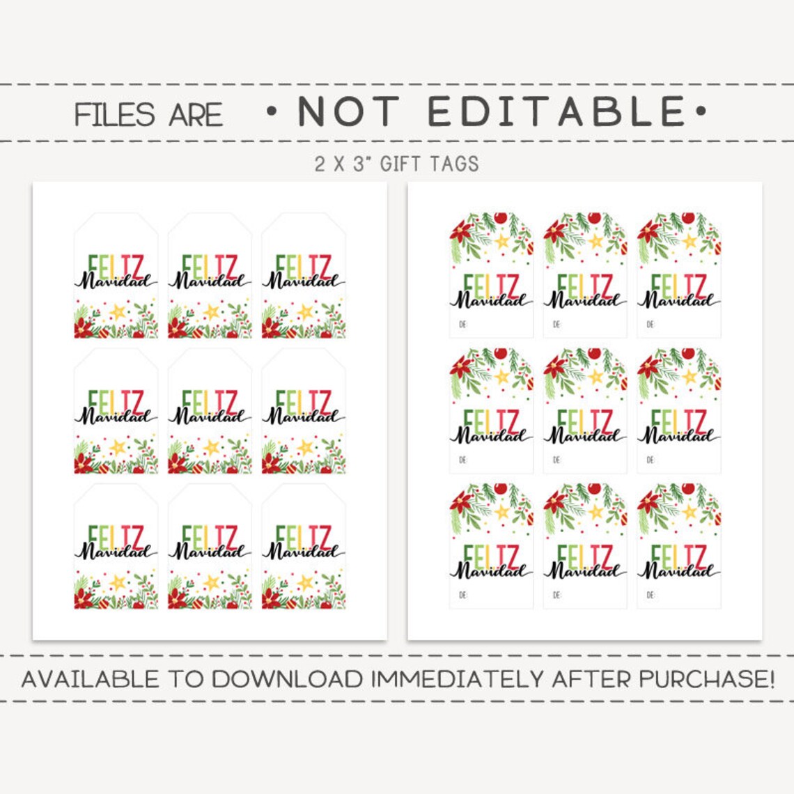 Feliz Navidad Printable Card and Gift Tags / Instant Download - Etsy