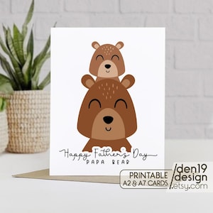 Glücklicher Vatertag druckbare Karte / Sofortiger Download PDF / Papa Bär Kartenvorlage