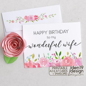 Gelukkige verjaardag aan mijn geweldige vrouw Afdrukbare kaart en envelop / Instant download pdf / kaart en envelopsjabloon