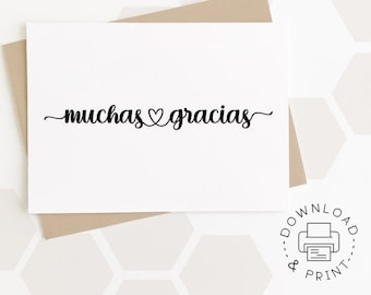 Muchas Gracias Printable Card / Spanish Card Template / Tarjeta Imprimible / Card Template