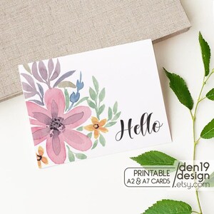 Watercolor Floral Hello Card: Printable A2/A7 Card (PDF)