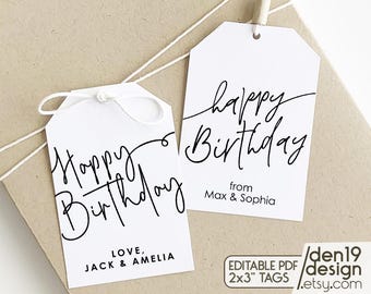 Editable & Printable Gift Tags / Happy Birthday Tag / Instant Download PDF