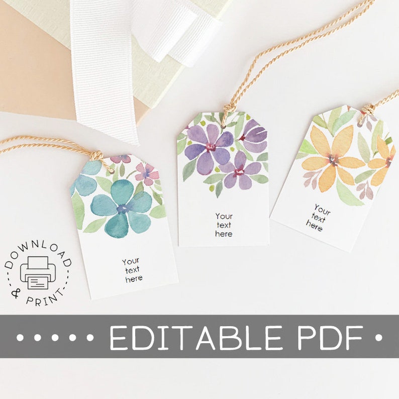 Editable &amp; Printable Gift Tags / Floral Gift Tags / Favor Tag - Etsy