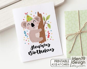 Happy Birthday Printable Card / Koala Instant Download PDF