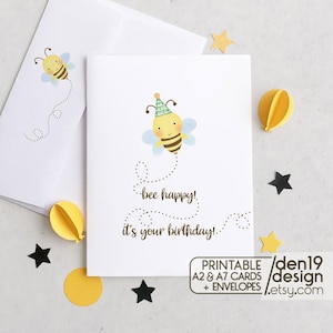 Tarjeta y sobre imprimibles Abeja feliz, es tu cumpleaños / Tarjeta imprimible de abeja / Descarga instantánea en PDF / Plantilla de tarjeta de cumpleaños