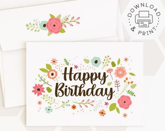 Happy Birthday Printable Card And Envelope / Instant Download PDF / Card Template