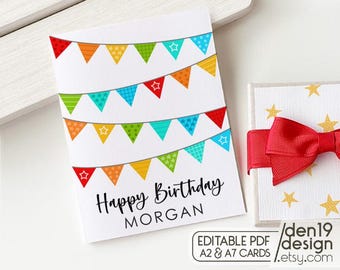 Editable & Printable Happy Birthday Card / Instant Download PDF / Card Template