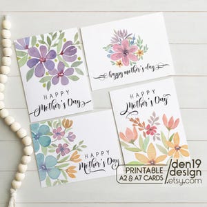 Juego de 4 tarjetas para el Día de la Madre para imprimir / Plantilla de tarjeta floral para el Día de la Madre / Descarga instantánea