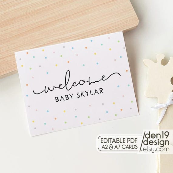 Editable & Printable Welcome Baby Card / Instant Download PDF / Card Template