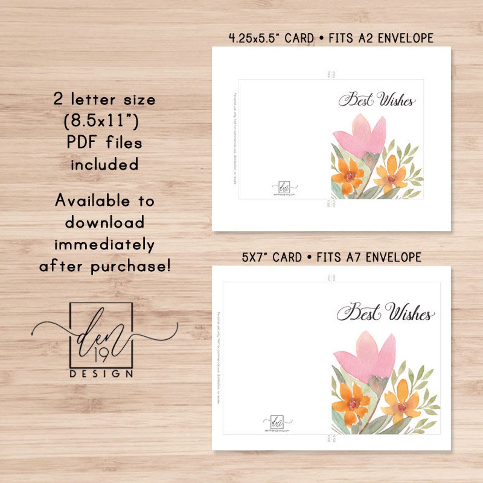 Best Wishes Floral Printable Card / Instant Download PDF / | Etsy