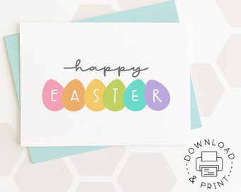 Happy Easter Printable Card / Instant Download PDF / Easter Eggs Card Template