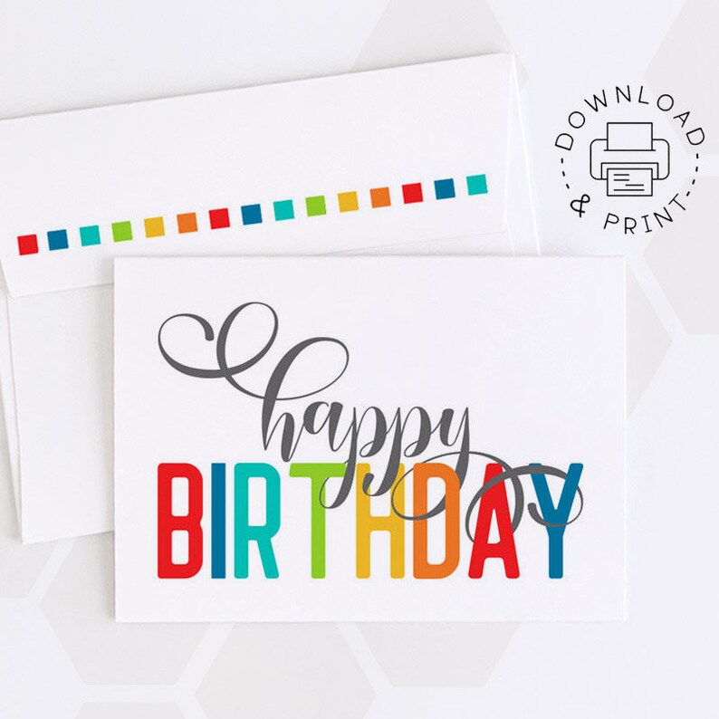 Happy Birthday Printable Card and Envelope / Instant Download - Etsy
