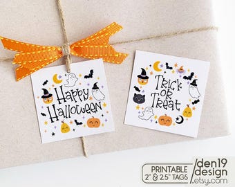 Ausdruckbare Halloween-Geschenkanhänger / Quadratische Geschenkanhänger / 2" & 2,5" Anhänger